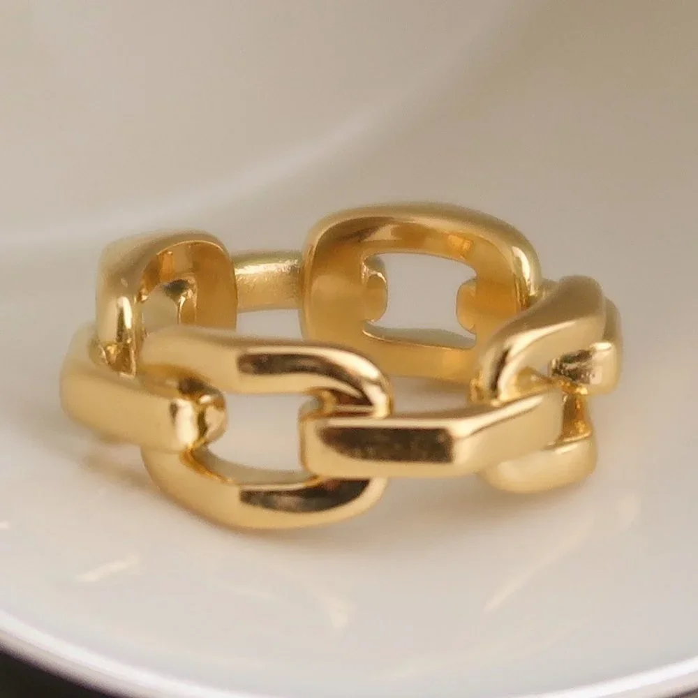 NEW 18K Gold Plated Link Chain Ring x - Picture 1 of 11